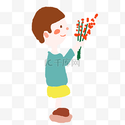 拿着红花图片_拿着一束红花的男孩