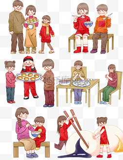 新年欢庆图片_2019年手绘卡通过新年包饺子吃汤