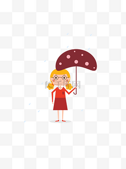 扁平小人学生图片_复古雨天撑伞扁平化卡通学生人物