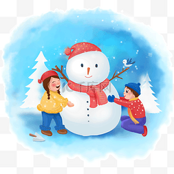圣诞雪人免费素材图片_冬天系列之堆雪人