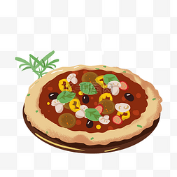 特色美食蔬菜披萨手绘插画