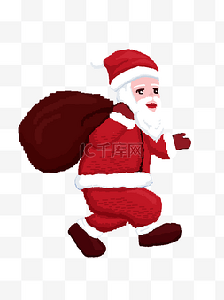 忙碌的圣诞老人图片_手绘卡通圣诞节背袋子去发放礼物