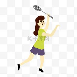 简约运动小清新图片_运动健身打羽毛球的女生