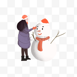 堆雪人的小女孩PNG免抠插画