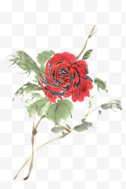 玫瑰水墨图片_红色玫瑰水墨画PNG免抠素材