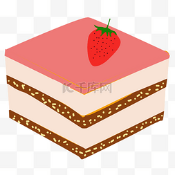 草莓水果奶油坚果多层方形蛋糕