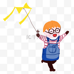 放风筝的儿童图片_手绘春分插画放风筝的孩子开心的