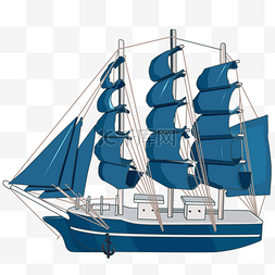 卡通手绘轮船图片_卡通手绘蓝色的帆船
