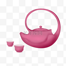 手绘紫色中国风茶壶茶杯