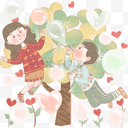 爱心树叶树木孩童玩耍