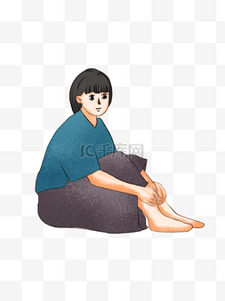 曲膝坐着的女人卡通元素