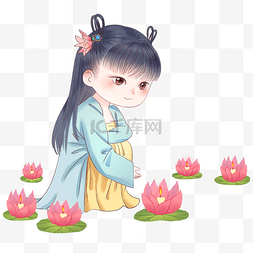 中元节鬼节手绘中国风复古汉服小