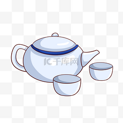 中国风手绘茶杯图片_中国风茶壶手绘卡通插画