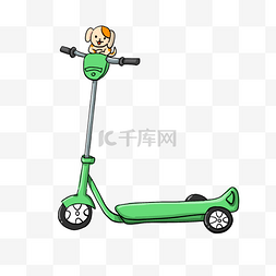 好看的绿色的图片_绿色带小狗铃铛的可爱滑板车