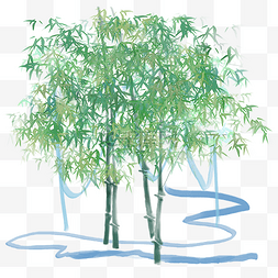 绿色植物竹子图片_水墨画绿色竹子水粉插画