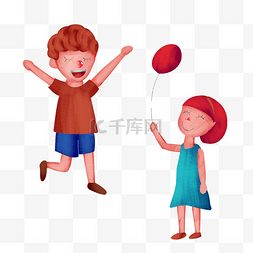 小孩子玩耍气球插画