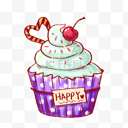 生日快乐卡通蛋糕图片_手绘可爱纸杯蛋糕PNG免抠素材