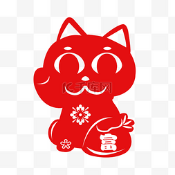 红色剪纸招财猫插画