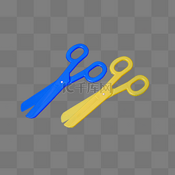 剪刀工具图片_两把剪刀蓝色剪刀黄色剪刀