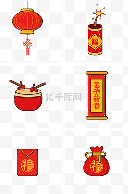 鞭炮年货图片_新年装饰品透明底PNG