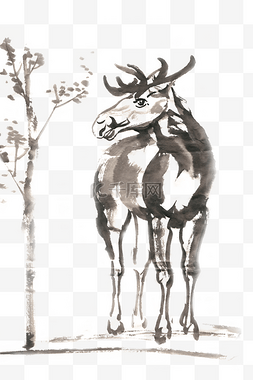 极目远眺图片_远眺的鹿水墨画PNG免抠素材