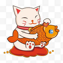 招财猫插画图片_日系吉祥招财猫手绘