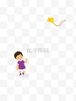 卡通放风筝的小男孩插画设计