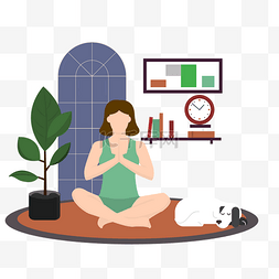 睡觉的女人图片_卡通插画风房间里练瑜伽的女人