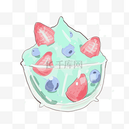 冰凉插画图片_夏天草莓抹茶冰淇淋卡通手绘