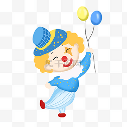 蓝色气球插画图片_小丑人物和气球插画