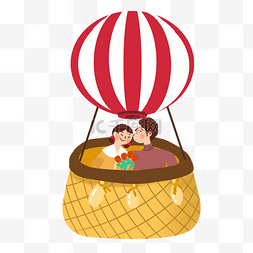 出游热气球图片_春游野外出行坐热气球的情侣免扣