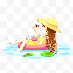 夏至可爱小女孩游泳插画