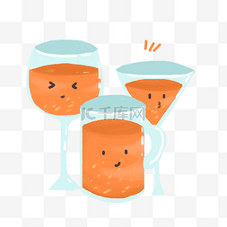 三杯饮料图片_三杯可爱表情橙汁免抠图