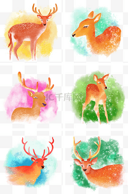 色彩优雅图片_手绘色彩梦幻森林精灵之森林鹿