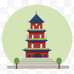 城市建筑手绘红色图片_手绘城市地标成都插画