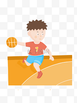 打篮球小孩手绘卡通可爱儿童玩耍