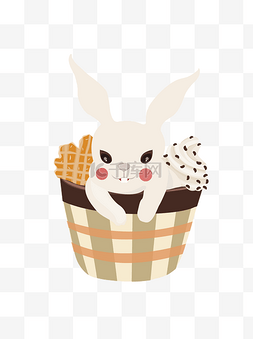 手绘雪糕和小兔子插画元素设计