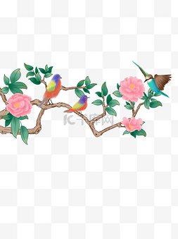 粉色的小鸟图片_牡丹花上的小鸟花鸟卡通元素