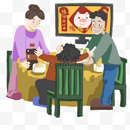 猪吃图片_新年暖色系一家人吃年夜饭
