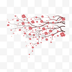 红色花朵植物图片_矢量手绘春暖花开红色桃花