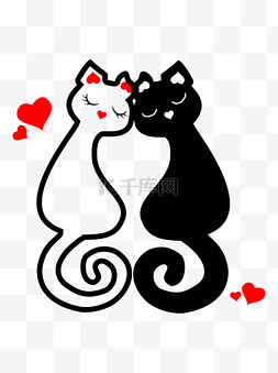 手绘黑白猫咪图片_卡通黑白猫咪可商用元素