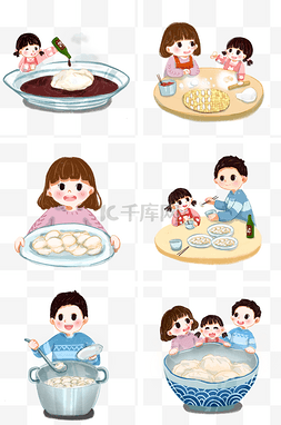 家庭故事插画图片_立冬时节冬至关于饺子故事的一家