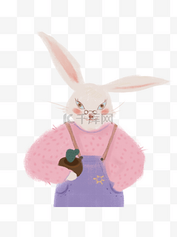 可爱粉色兔小姐手绘萌宠元素