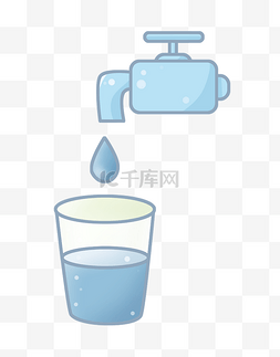 玻璃水杯psd图片_环境保护水龙头装饰插画