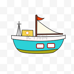 卡通红色轮船图片_手绘打捞轮船插画