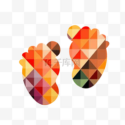 走路png图片_彩色方块组成的人类脚印素材