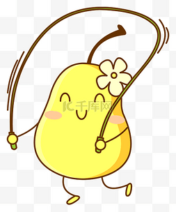 黄色的跳绳图片_跳绳儿的可爱拟人化梨子免抠图