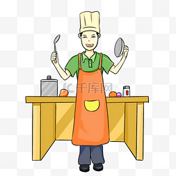烹饪厨师掌勺做菜插画