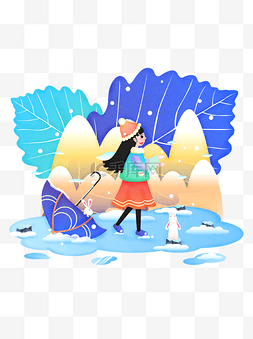 小雪雪花图片_二十四节气小雪之女孩矗立雪中商