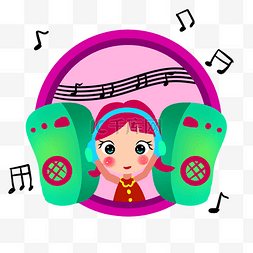 女孩耳朵图片_彩色听音乐的女孩